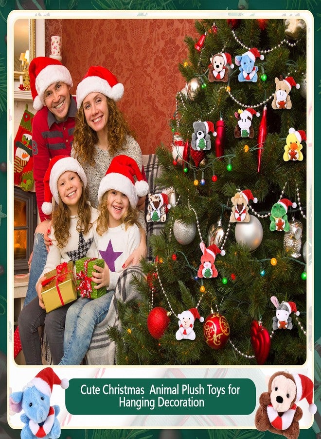 Blueweenly 24 Pcs Mini Christmas Stuffed Animal Plush Keychain Decorations Xmas Small Plush Animal Toys with Santa Hat Christmas Tree Plush Ornaments for Award Party Favors Gifts Decor - Image 2